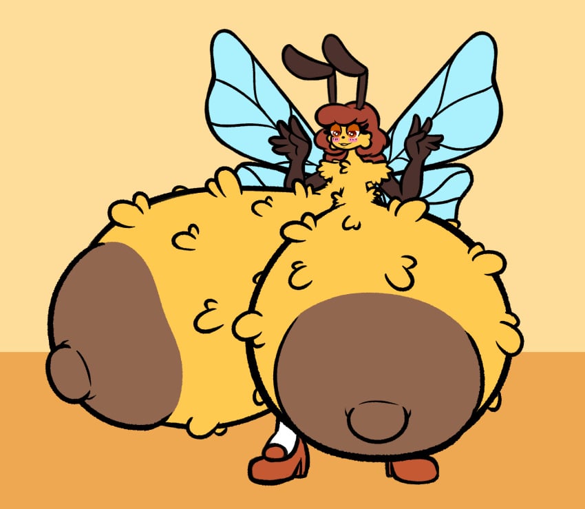 4_arms antennae_(anatomy) anthro areola arthropod arthropod_abdomen bee big_areola big_breasts big_nipples blush breasts brown_hair clothing female fluffy footwear fur hair half-closed_eyes hi_res high_heels honey_bee huge_areola huge_breasts huge_nipples hymenopteran hyper hyper_breasts insect_wings insects multi_arm multi_limb narrowed_eyes nipples nude orange_eyes puffy_nipples shoes socks solo sprucy wings yellow_body yellow_fur