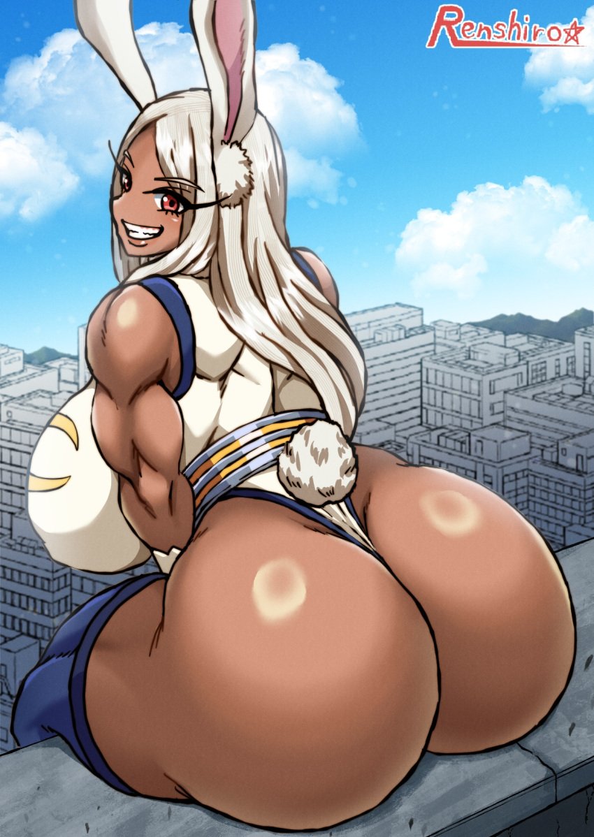 1female 1girls artist_name big_ass boku_no_hero_academia breasts dark-skinned_female dark_skin female female_only huge_breasts looking_back mirko miruko muscular_female my_hero_academia r0771 renshirou renzaburo0771 rumi_usagiyama shonen_jump shueisha sole_female solo tagme usagiyama_rumi weekly_shonen_jump weekly_shounen_jump