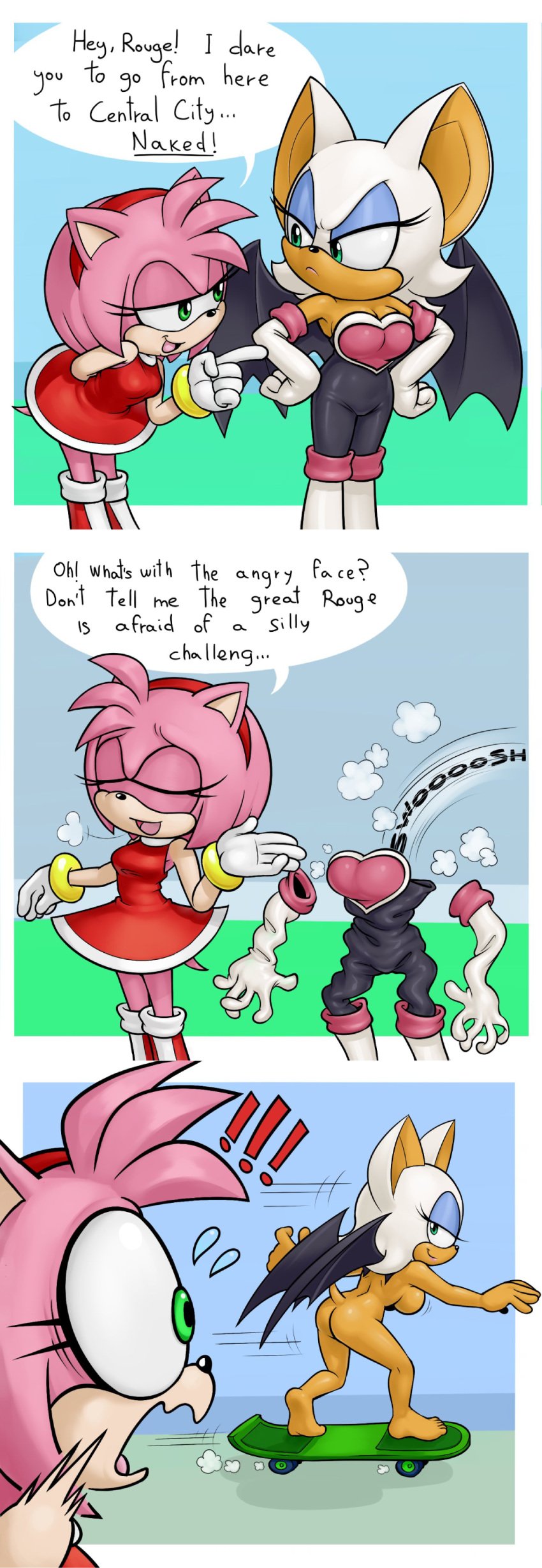 !!! 2girls amy_rose anthro ass bat_wings breasts breasts_out canonical_scene cfnf clothed_female_nude_female color colored comic comic_page comic_strip completely_nude completely_nude_female dialogue dialogue_bubble duo duo_female duo_focus edit english english_dialogue english_text exhibitionism exhibitionist female female_focus female_only full_body green_eyes jiggling_breasts looking_at_another looking_back mario-grant naked naked_female nude nude_female nudist onomatopoeia outdoor_nudity outdoors rouge_the_bat shocked skateboard skateboarding smile sonic_(series) surprised text text_bubble the_simpsons_reference wings