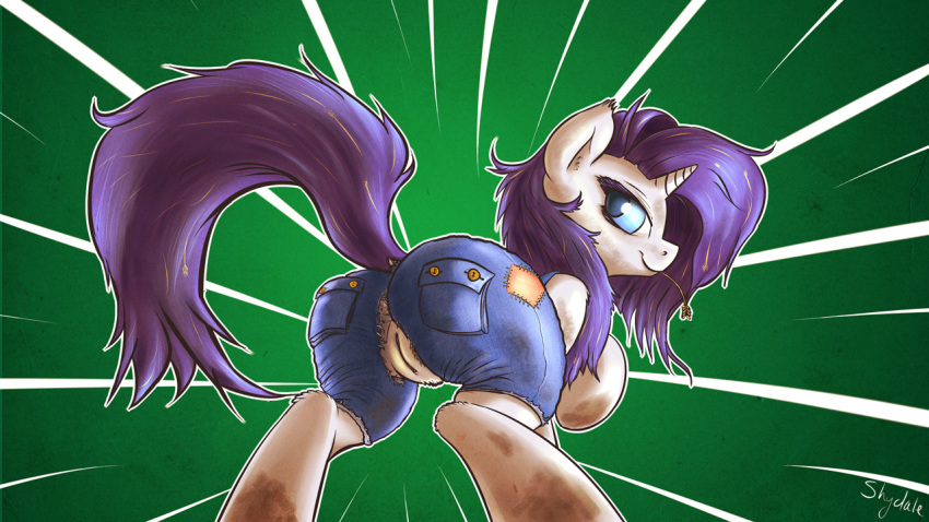 2014 anus ass blue_eyes clothed clothing equine female friendship_is_magic fshydale fur hair horn horse looking_back mammal my_little_pony pony purple_hair pussy rarity_(mlp) simple_background solo straight_hair unicorn wardrobe_malfunction white_fur