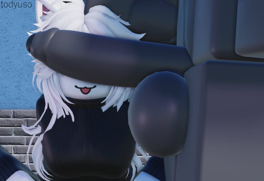 3d black_body black_skin cant_see_the_haters catgirl clothed image large_penis oc original penis_covering_eyes roblox robloxian self_upload tagme tagme_(artist) tounge_out white_skin
