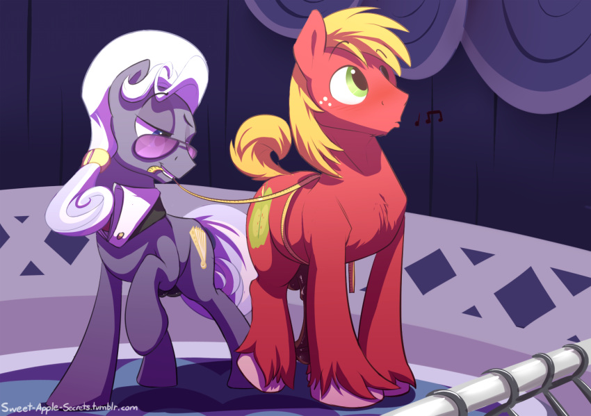 2014 balls bedroom_eyes big_macintosh_(mlp) blue_eyes blush braeburned cutie_mark equine erection eyewear friendship_is_magic furry glasses hoity_toity_(mlp) horse horsecock male male_only mammal measuring multiple_males my_little_pony penis pony sheath