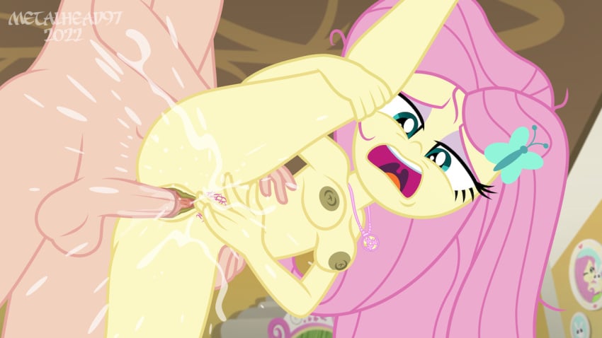 breasts equestria_girls female_ejaculation fluttershy_(eg) fluttershy_(mlp) friendship_is_magic green_eyes masturbation masturbation_while_penetrated metalhead97 my_little_pony nipples open_mouth orgasm orgasm_face partial_male penis pink_hair pubic_hair pussy pussy_juice sex yellow_skin