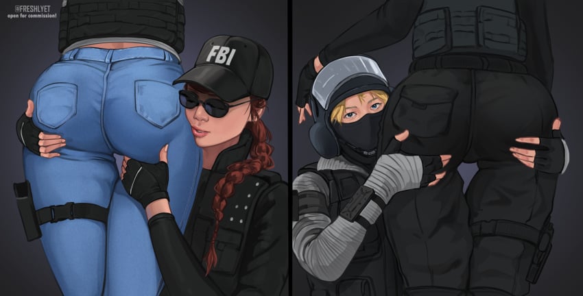 ash_(rainbow_six) ass ass_focus ass_grab freshlyet iq_(rainbow_six) jeans rainbow_six_siege tagme