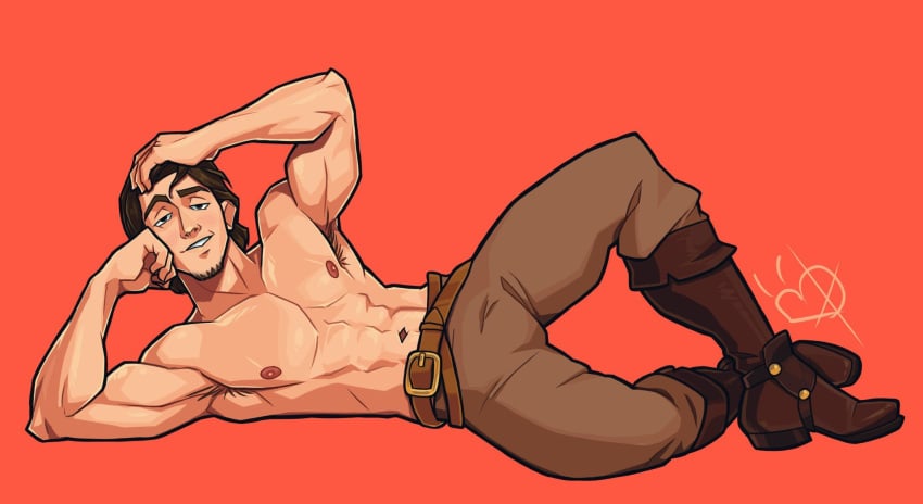 abs armpit_hair bara beard biceps brown_hair clothing disney flynn_rider male male_nipples male_only muscular_male nipples pecs sneolk tangled