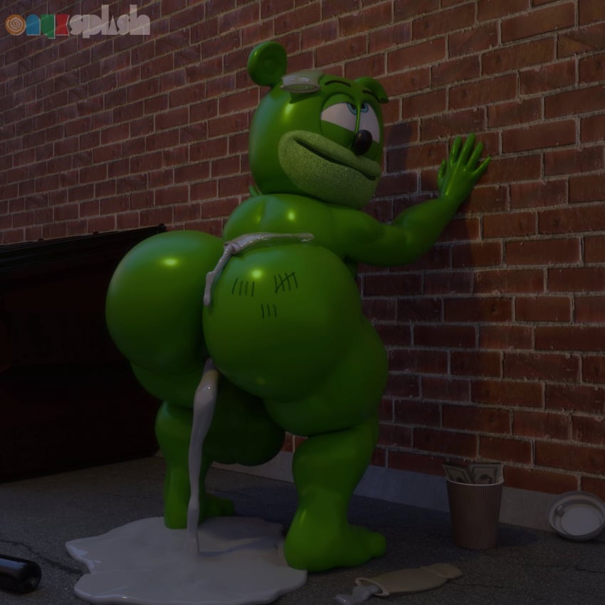 after_sex alley ass balls ballsack bear big_ass big_balls big_butt blue_eyes bubble_ass bubble_butt condom cum cup dark_alley excessive_cum green_beard green_body gummibar gummy_bear looking_at_viewer looking_back money non-human non-human_only onyxsplash pleasured thick_thighs toony watermark