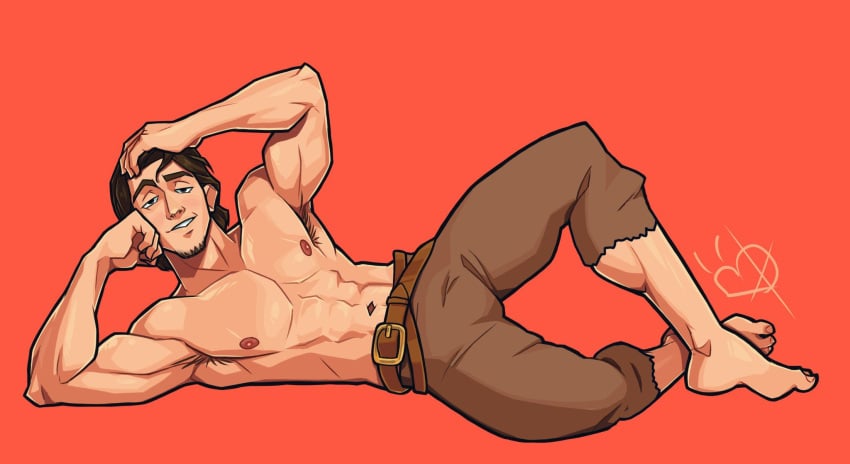 abs armpit_hair bara beard biceps brown_hair clothing disney flynn_rider male male_nipples male_only muscular_male nipples pecs sneolk tangled