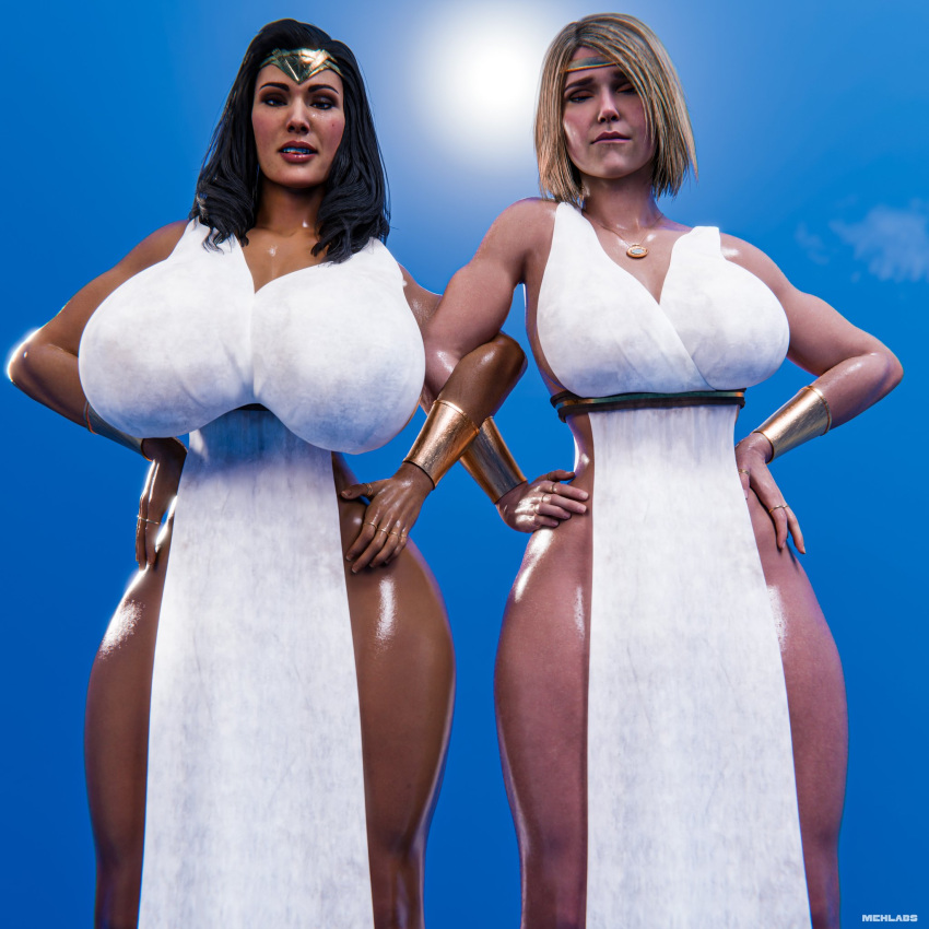 2girls 3d amazon big_breasts breasts bust busty chest curvaceous curvy curvy_figure dc dc_comics demigod demigoddess diana_prince female female_focus female_only hero heroine hips hourglass_figure huge_breasts injustice_2 kara_danvers kara_zor-el large_breasts legs light-skinned_female light_skin mature mature_female mehlabs robe slim_waist supergirl supergirl_(injustice) superhero superheroine superman_(series) themysciran thick thick_hips thick_legs thick_thighs thighs voluptuous voluptuous_female waist white_dress white_robe wide_hips wonder_woman wonder_woman_(injustice) wonder_woman_(series)