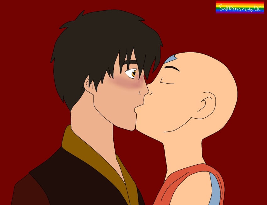 2boys aang air_nomad airbender_tattoo artist_name avatar_legends avatar_the_last_airbender bald blush blushing closed_eyes fire_nation gay kissing male male/male male_only nsfw skinny sokkanarutodc the_avatar yaoi yellow_eyes young zuko