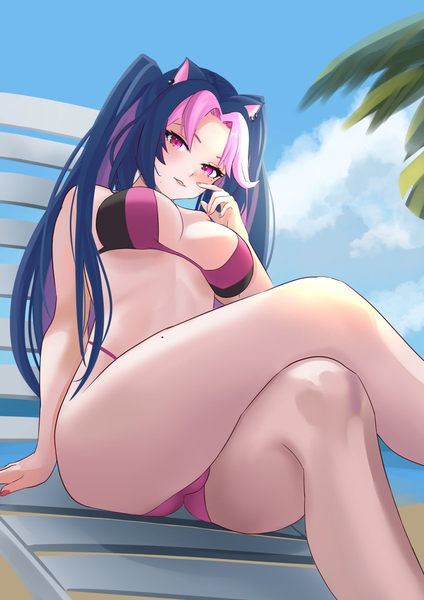 1girls 2d 2d_(artwork) alternate_costume animal_ears beach big_breasts bikini bikini_bottom bikini_top blue_hair bra clouds day estebaneishon1 female female_focus female_only front_view high_resolution highres hourglass_figure latam_virtual_youtuber light-skinned_female light_skin long_hair looking_at_viewer mole mole_under_eye mole_under_mouth outdoors palm_tree panther_girl pink_eyes pink_hair pink_nails revealing_swimsuit shura_hiwa sitting sky slim_girl solo solo_female solo_focus swimsuit thong thong_bikini two_piece_swimsuit two_tone_hair virtual_youtuber vjin vtuber vtuberfanart