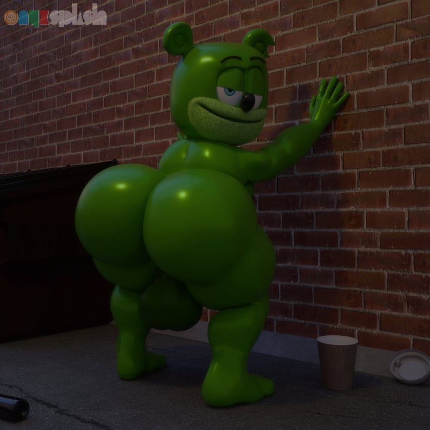 alley ass balls ballsack bear beard before_sex big_ass big_balls big_butt blue_eyes bubble_ass bubble_butt cup dark_alley green_beard green_body gummibar gummy_bear looking_at_viewer looking_back non-human non-human_only onyxsplash seductive seductive_look thick_thighs toony watermark