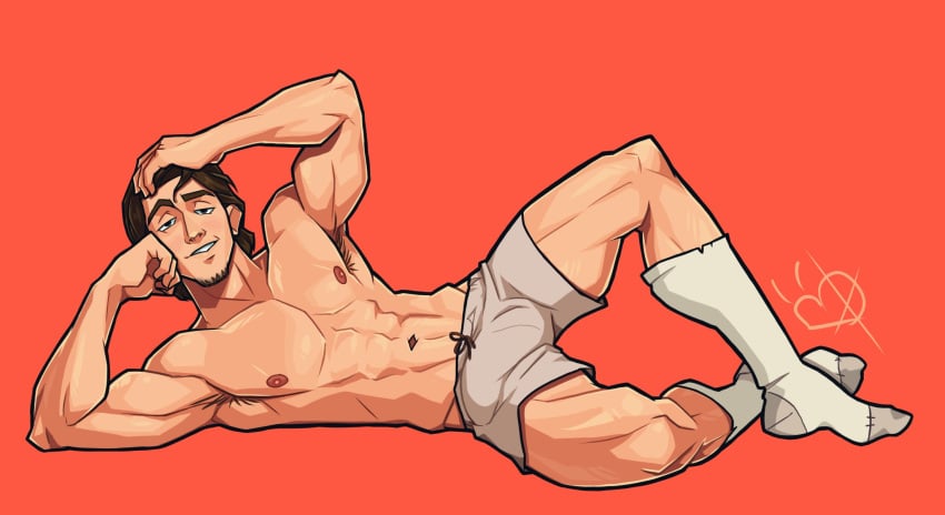 abs armpit_hair bara beard biceps brown_hair bulge disney flynn_rider male male_nipples male_only muscular_male nipples pecs sneolk tangled underwear