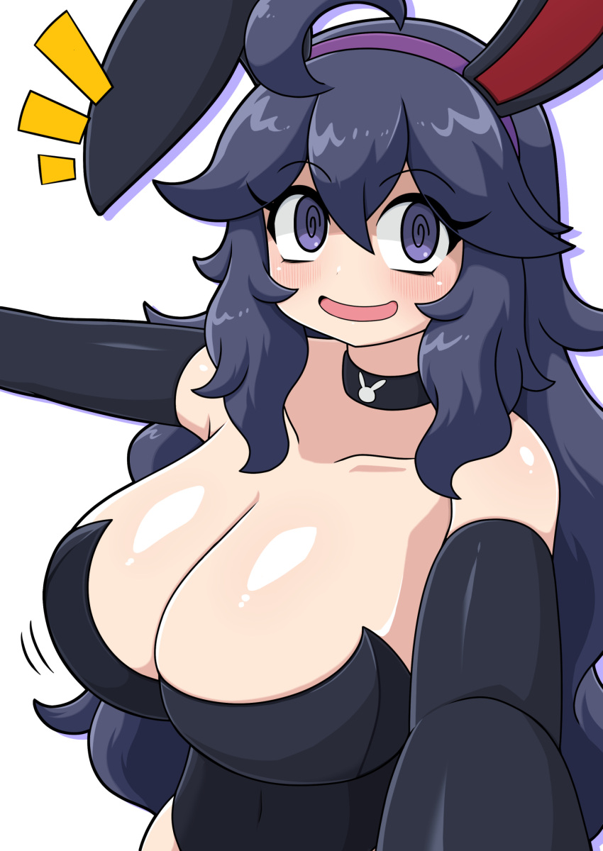 1girls @_@ alternate_costume animal_ears bare_shoulders berun_(zakeruga1zakeru) big big_breasts black_leotard breasts bunny_ears choker cleavage collar creatures_(company) curvy elbow_gloves fake_animal_ears game_freak gloves hex_maniac highres large_breasts latex latex_armwear latex_gloves leotard messy_hair nintendo npc_trainer playboy_bunny pokemon pokemon_xy purple_hair rabbit_ears shiny_skin