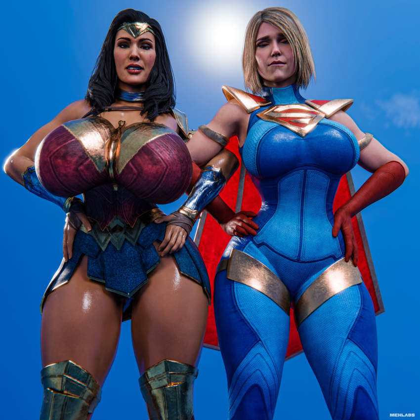 2girls 3d amazon big_breasts breasts bust busty chest curvaceous curvy curvy_figure dc dc_comics demigod demigoddess diana_prince female female_focus female_only hero heroine hips hourglass_figure huge_breasts injustice_2 kara_danvers kara_zor-el large_breasts legs light-skinned_female light_skin mature mature_female mehlabs slim_waist supergirl supergirl_(injustice) superhero superheroine superman_(series) themysciran thick thick_hips thick_legs thick_thighs thighs voluptuous voluptuous_female waist wide_hips wonder_woman wonder_woman_(injustice) wonder_woman_(series)