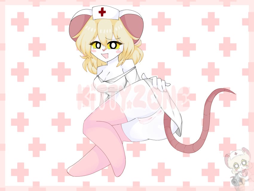 anthro anus black_eyes blonde_hair blush breasts clothing female footwear fur furry genitals hair hat headgear headwear kitty.zone legwear lorna_(terrible_mouse) mammal mouse murid murine nurse nurse_clothing nurse_headwear pink_clothing pink_footwear pink_legwear pink_panties pink_socks pink_stockings pink_thigh_highs pink_thigh_socks pussy rat rodent smile socks solo source_request stockings tail terrible_mouse thigh_highs thigh_socks white_body white_fur yellow_eyes