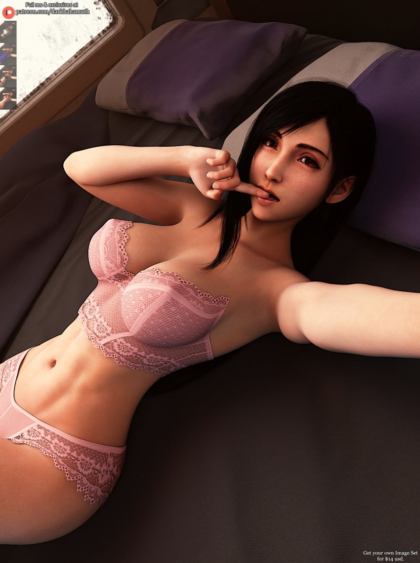 3d 3d_(artwork) abs belly darkbahamuth final_fantasy final_fantasy_vii lingerie pinup selfie tifa_lockhart tummy