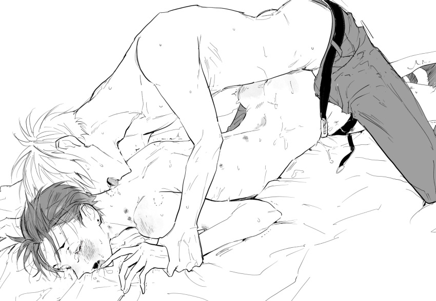 biting blush daisuke_kambe gay haru_kato male male/male male_only male_penetrating_male on_bed partially_clothed the_millionaire_detective_balance:unlimited yaoi