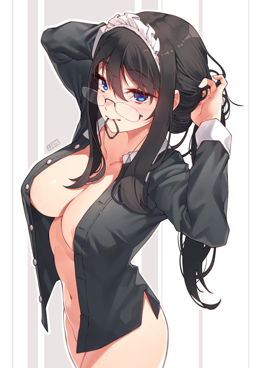 big_breasts breasts female female_focus huge_breasts jjune large_breasts light-skinned_female light_skin maid partially_clothed partially_clothed_female thick_thighs thighs