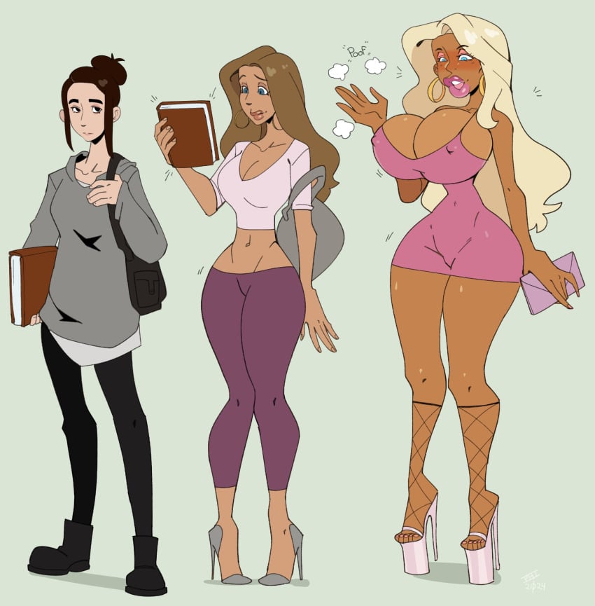 becky bimbofication bimbophi blonde_hair brown_hair high_heels hourglass_expansion hourglass_figure purse stacy tagme transformation transformation_sequence virgin_vs._chad