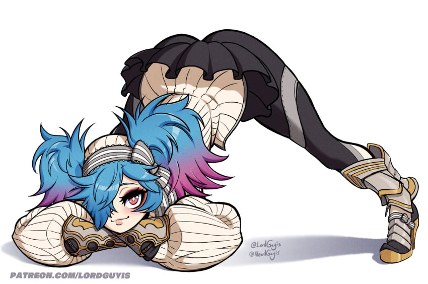 1girls armor ass ass_up blue_hair face_down_ass_up female female_only fire_emblem gradient_hair jack-o_pose leggings looking_at_viewer lordguyis one_eye_covered peri_(fire_emblem) red_eyes