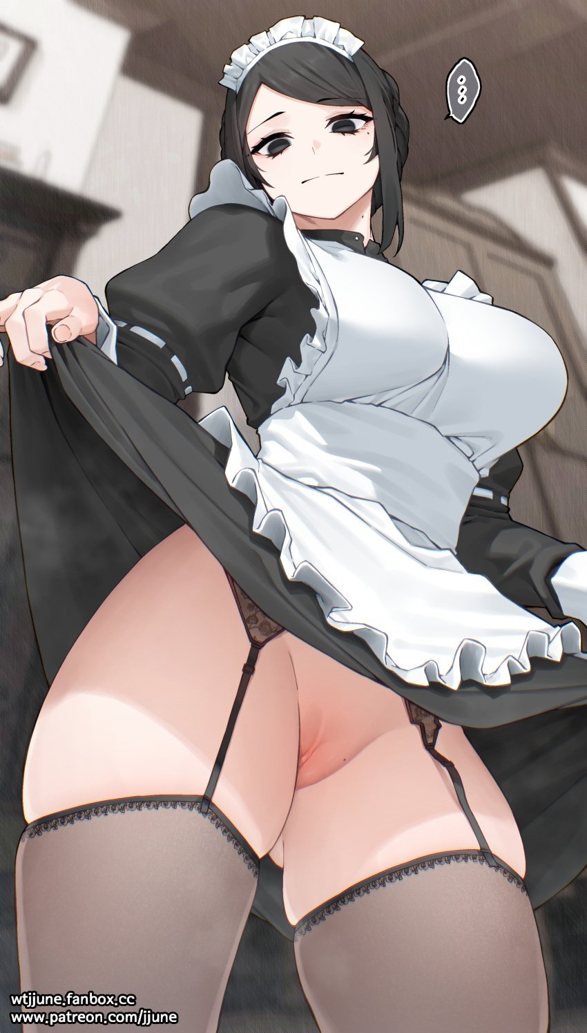 1girls big_breasts bottomless breasts curvaceous curvy curvy_female female female_focus female_only huge_breasts jjune large_breasts light-skinned_female light_skin long_hair looking_at_viewer maid maid_outfit maid_uniform no_panties slim_waist thick_thighs thighs wide_hips