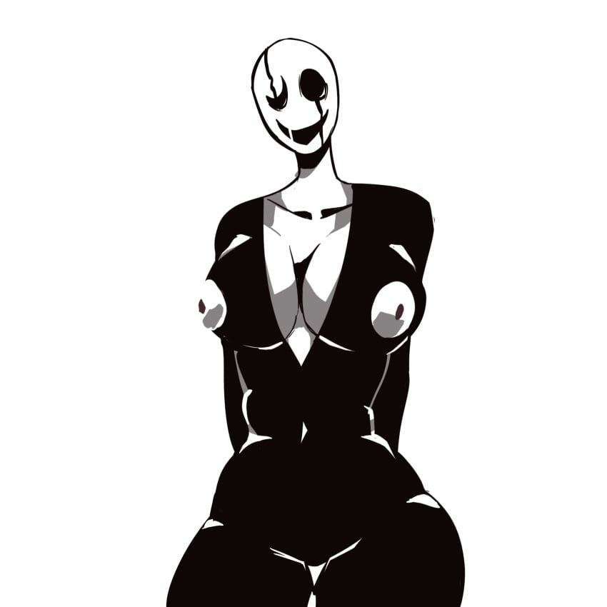 bald_female big_breasts clothed cracked_skin curvy darker_yet_darker deltarune female female female_focus female_only gaster looking_at_viewer looking_down monochrome not_porn rule_63 toby_fox undertale