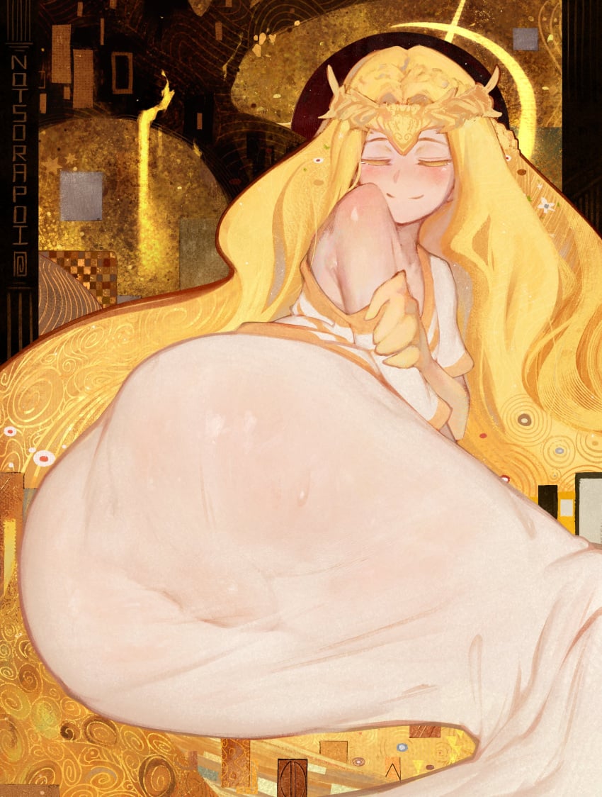 1boy 1femboy 2025 2d 2d_(artwork) ass big_ass big_butt blonde_femboy blonde_hair blonde_hair_male clothed clothed_femboy clothed_male clothing elden_ring femboy femboy_only fine_art_parody fromsoftware gustav_klimt high_resolution highres light-skinned_femboy light-skinned_male light_skin long_hair male male_only miquella notsorapoi shadow_of_the_erdtree solo solo_femboy solo_male style_parody