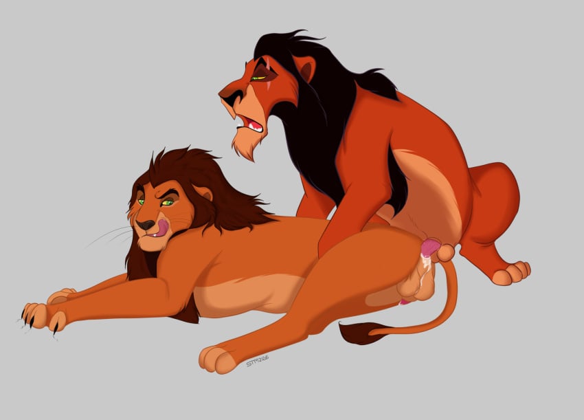 anal anal_sex balls bodily_fluids cum disney duo felid feral feral_only from_behind_position genital_fluids genitals hi_res licking licking_lips lion male male/male mammal pantherine penetration penis penis_tip scar_(the_lion_king) sex side_view stm2126 the_lion_king tongue tongue_out