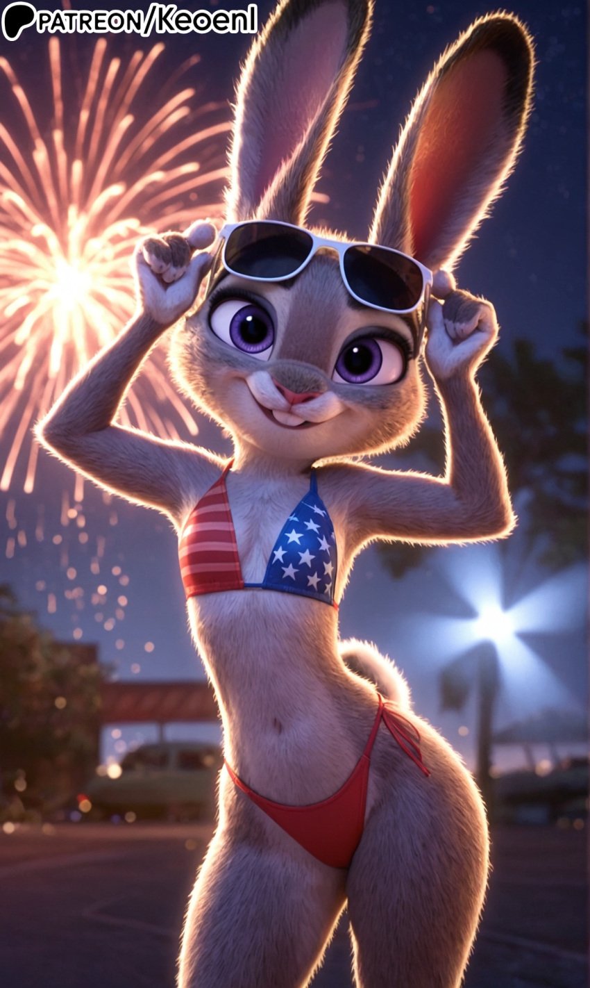 1furry 1girls 4th_of_july accurate_art_style ai_generated anthro bikini bikini_bottom bikini_top blush breasts breath buckteeth bunny bunny_ears bunny_girl bunny_nose bunny_tail disney efemale female fireworks fluffy fluffy_tail fur furry_breasts furry_female furry_only grey_fur happy hard_nipples hi_res judy_hopps keoenl lagomorph leporid long_ears looking_pleasured mammal medium_breasts night nipples patreon paws print_bikini public public_indecency purple_eyes rabbit seductive sexy shortstack small_breasts smile smug smug_face solo sunglasses sunglasses_on_head thick_thighs two_tone_fur united_states_of_america waist wide_hips zootopia zootopia_2