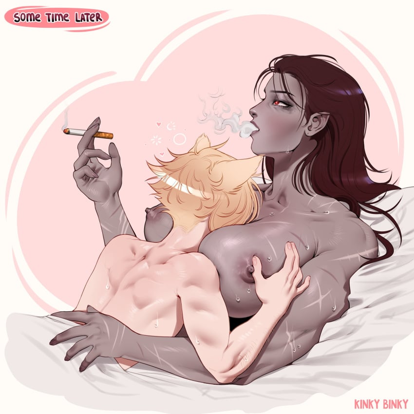 1boy1girl after_sex big_breasts big_dom_small_sub breast_grab breast_squeeze breast_squish breasts breasts_bigger_than_head breasts_out busty busty_female cigarette cuddling dominant dominant_female domination dommy_mommy enormous_breasts face_in_breasts female femdom giant_breasts gigantic_breasts huge_breasts kinkybinky large_breasts male malesub original original_character original_characters part_2 scars scars_all_over size_difference submissive submissive_male