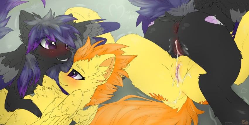 2025 4_toes anus ass black_body black_fur blaze_(disambiguation) blush caypaisley cutie_mark digital_media_(artwork) duo equid equine feather_trail feet female female/female female_feral feral fur genitals grey_body grey_fur hasbro hi_res hooves humanoid_genitalia humanoid_genitalia_on_feral humanoid_vulva humanoid_vulva_on_feral multicolored_body multicolored_ears multicolored_fur my_little_pony mythological_creature mythological_equine mythology neck_tuft orange_body orange_fur pegasus purple_body purple_eyes purple_fur pussy shadow tail tan_body tan_fur toes tuft two_tone_body two_tone_ears two_tone_fur two_tone_tail vulva yellow_body yellow_fur