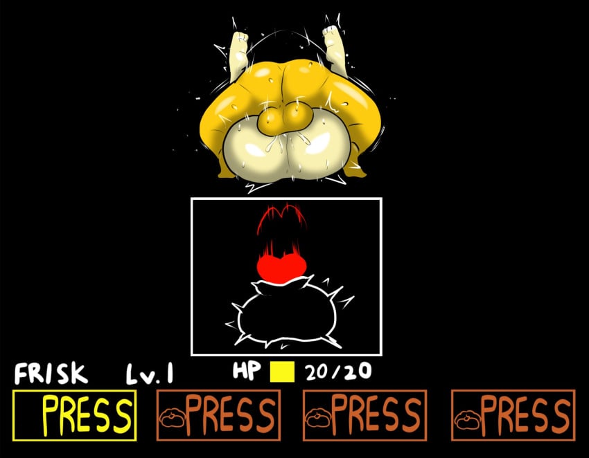 1boy 1girls balls balls_deep big_ass big_breasts big_thighs brown_hair chara enigi09 female_chara fight fighting frisk fucked_silly instant_loss intense_sex male_frisk mating_press menu naked sex shaking soul sweat sweat_drop undertale undertale_(series) vaginal_penetration white_body yellow_body