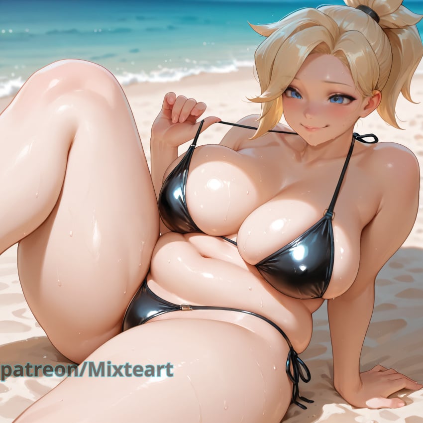 1girls ai_generated beach big_breasts breasts breasts_bigger_than_head chubby chubby_female cute cute_face female female_focus highres horny horny_female large_breasts larger_female mature_female mercy mixteart overwatch overwatch_2 patreon pleasure_face pulling_clothing pulling_own_clothes smile smiley_face thick thick_female thick_thighs thighs watermark wet wet_body wet_skin