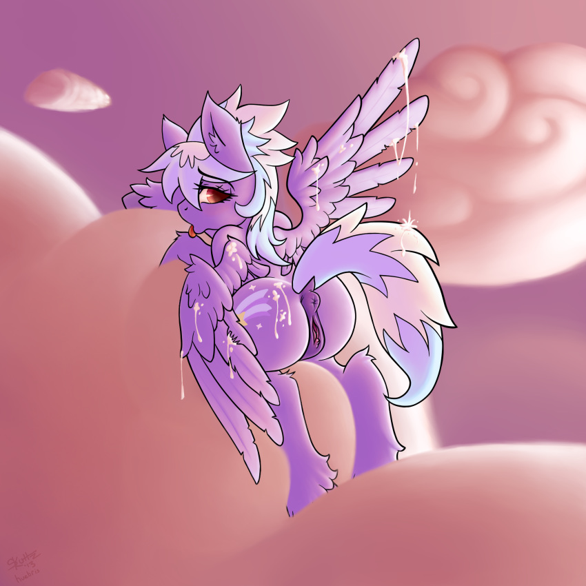 2014 anus ass cloud cloud_chaser_(mlp) cum cum_on_ass cum_on_wings cutie_mark equine female feral friendship_is_magic hair high_resolution horse huebris mammal my_little_pony outside pegasus pony pussy skuttz solo tongue two_tone_hair wings