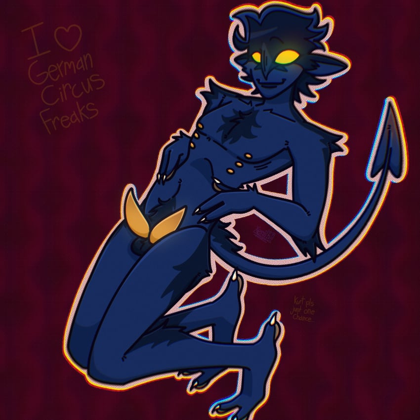 1boy artist_upload blue_body blue_fur clawed_fingers devil devil_tail diphallia elf_ears kurt_wagner marvel multiple_nipples mutant_(marvel) nightcrawler non_human_genitalia self_upload simple_background smiling solo spade_tail tagme tail toned_male two-tone_hair x-men xenith_(artist) yellow_eyes yellow_nipples yellow_penis