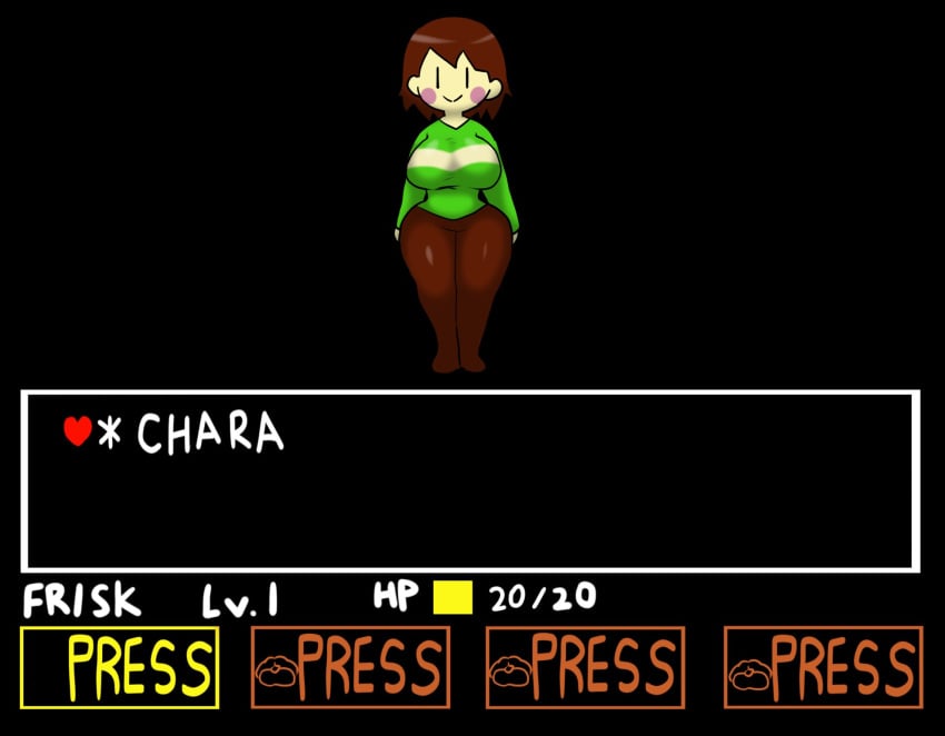 before_sex big_breasts big_thighs brown_hair chara clothed enigi09 female_chara frisk male_frisk menu smile soul undertale undertale_(series)