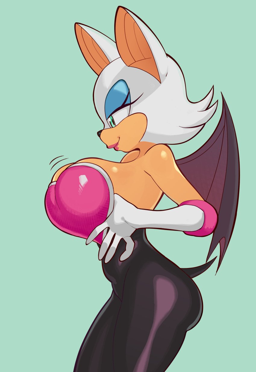 1girls 2knsfw1 anthro anthro_only breast_grab busty curvaceous curvy furry furry_only jiggling_breasts no_humans rouge_the_bat seductive_look sega sonic_(series)