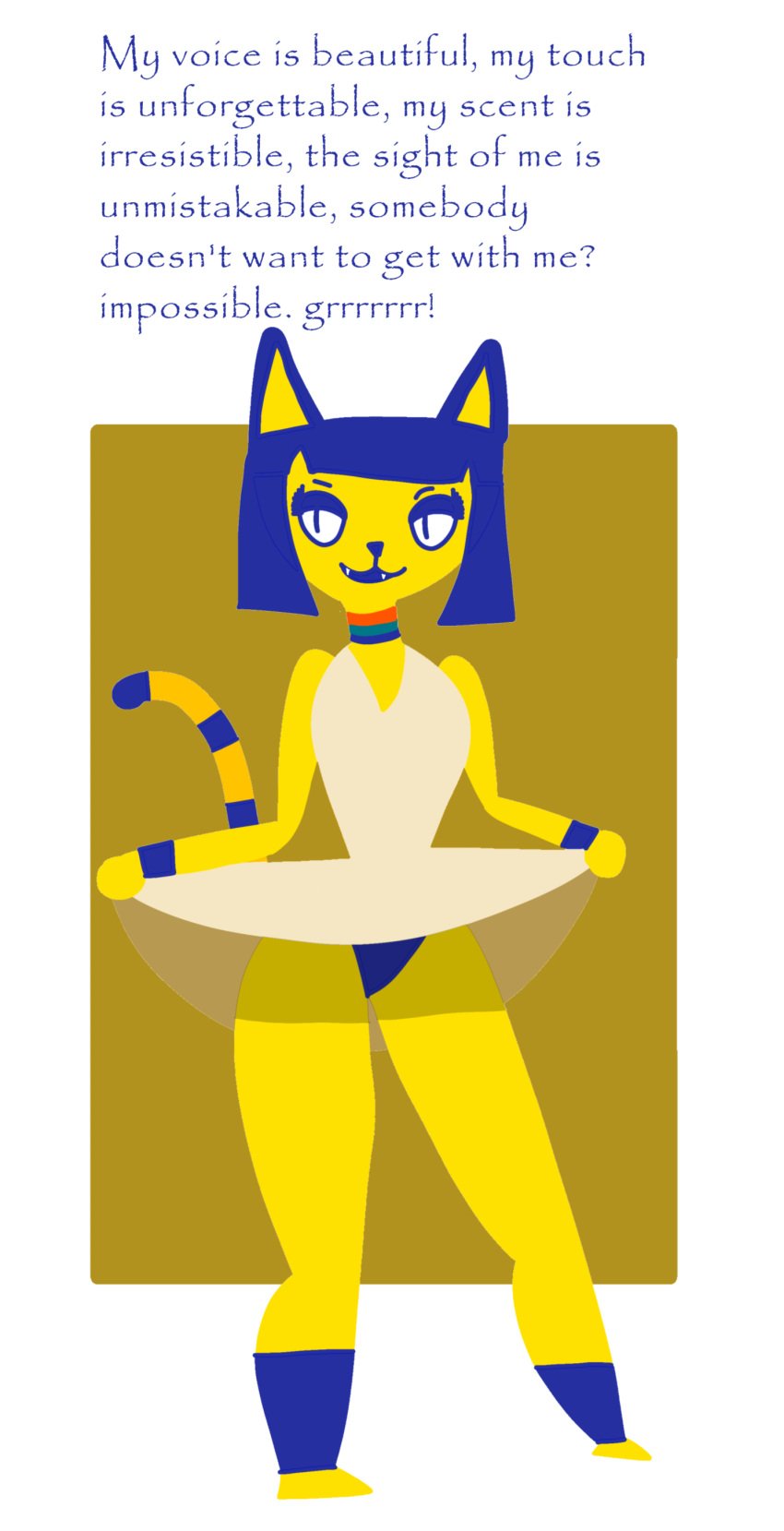 animal_crossing ankha ankha_(animal_crossing) anthro anthro_cat anthro_female blue_panties cute_fangs furry_female skirt_lift skirt_up solo_female upskirt