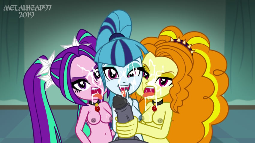 2019 3girls accurate_art_style adagio_dazzle aria_blaze black_penis blue_hair blue_skin breasts cum cum_in_mouth equestria_girls facial friendship_is_magic handjob human_male metalhead97 my_little_pony navel nipples orange_hair partial_male penis pink_skin purple_eyes purple_hair rainbow_rocks sonata_dusk yellow_skin