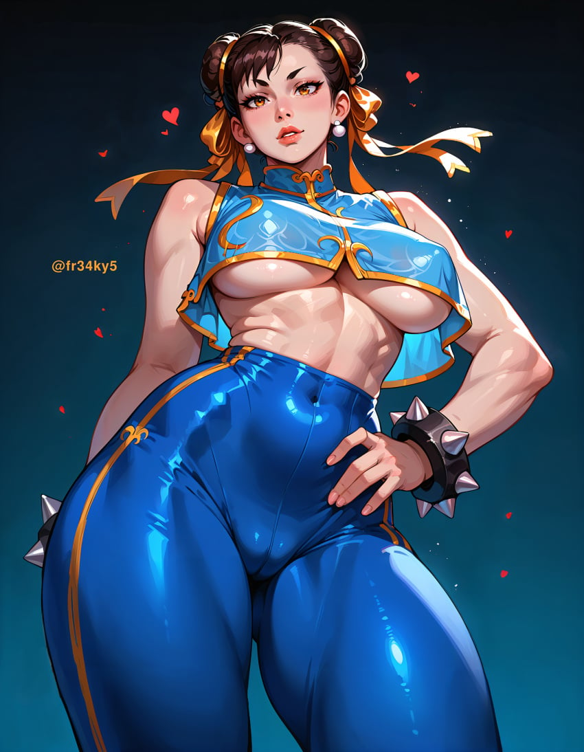 ai_generated asian asian_female big_breasts cameltoe capcom chun-li cleavage fr34ky mature_female milf nipple_bulge street_fighter street_fighter_alpha thick_thighs thighs tights underboob wide_hips