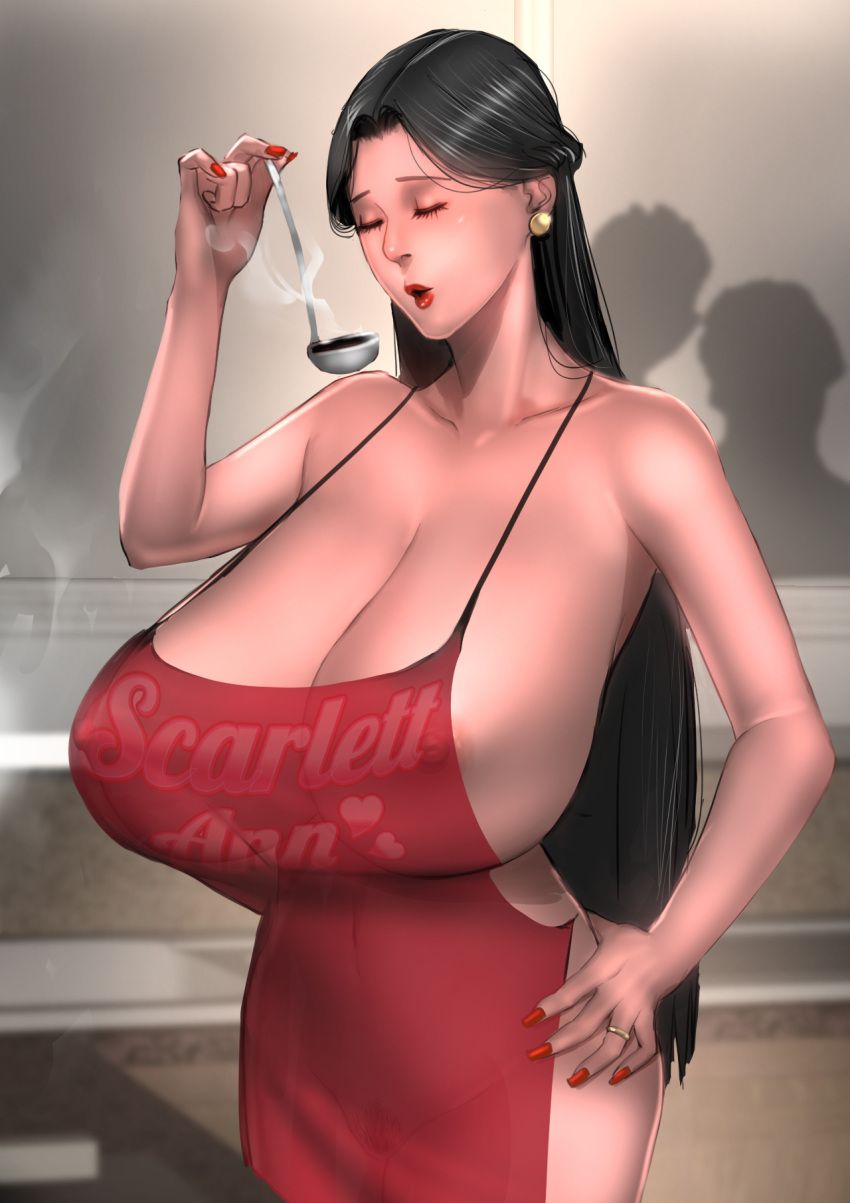 1girls big_breasts black_hair breasts breasts_bigger_than_head female long_hair mature_female milf mommy only_female original scarlett_ann