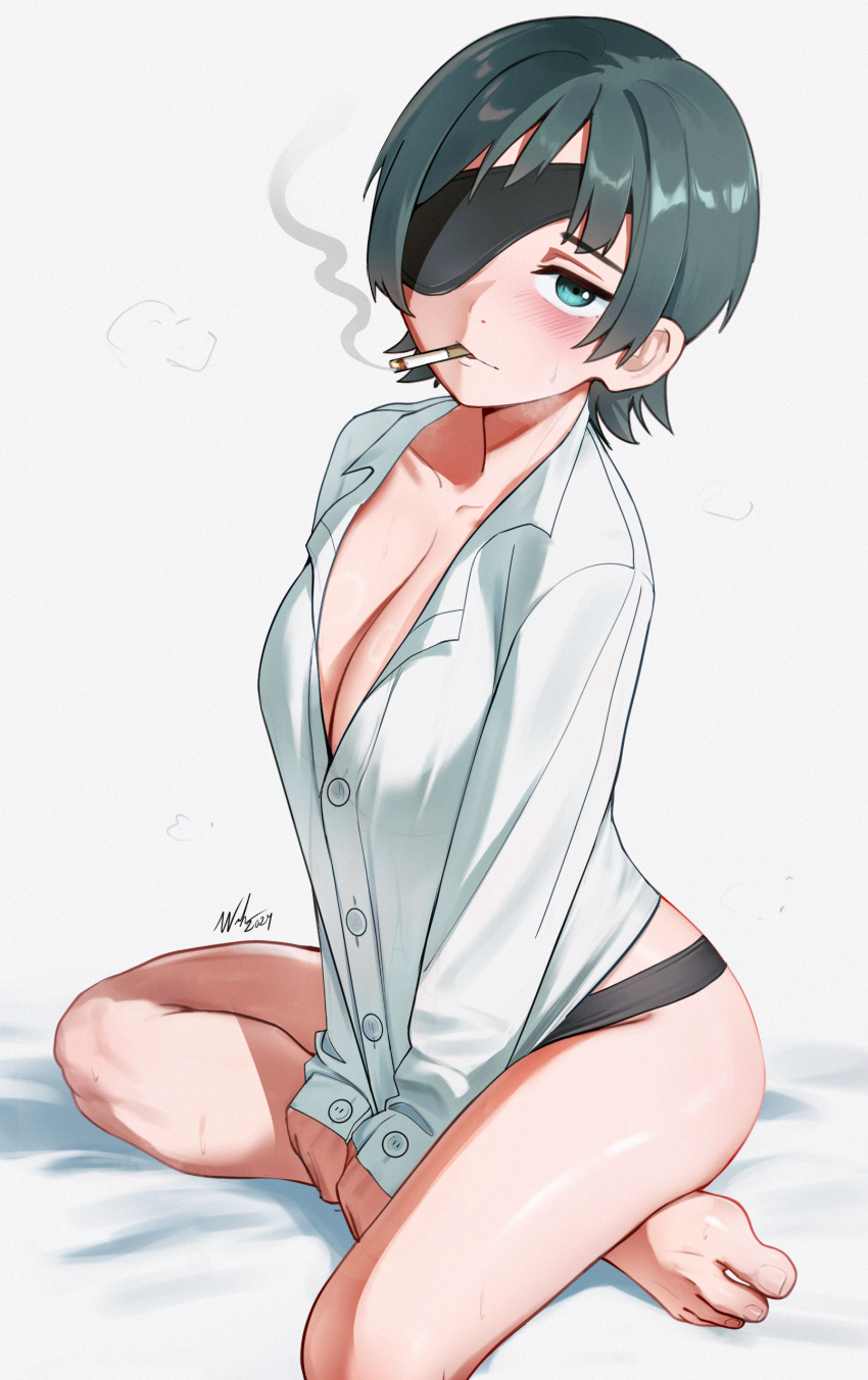 barefoot big_breasts breasts chainsaw_man female female_only himeno_(chainsaw_man) panties shoes short_hair smoking waligner