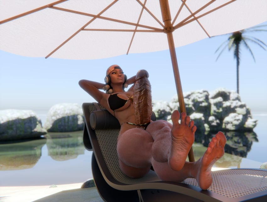 3d abs barefoot big_breasts big_penis bikini dreadlocks feet foot_fetish futanari hat lying manufatura nipples penis raze_(valorant) self_upload soles solo thick_penis thick_thighs valorant veiny_penis wet