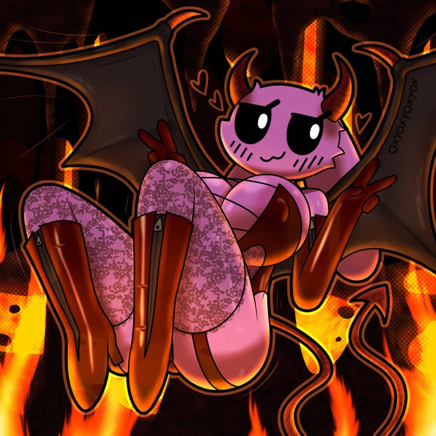 bat_wings demon double_v female female_only hell horns marshmallow_(oxyoxyoxyox) oxyoxyoxyox peace_sign succubus wings