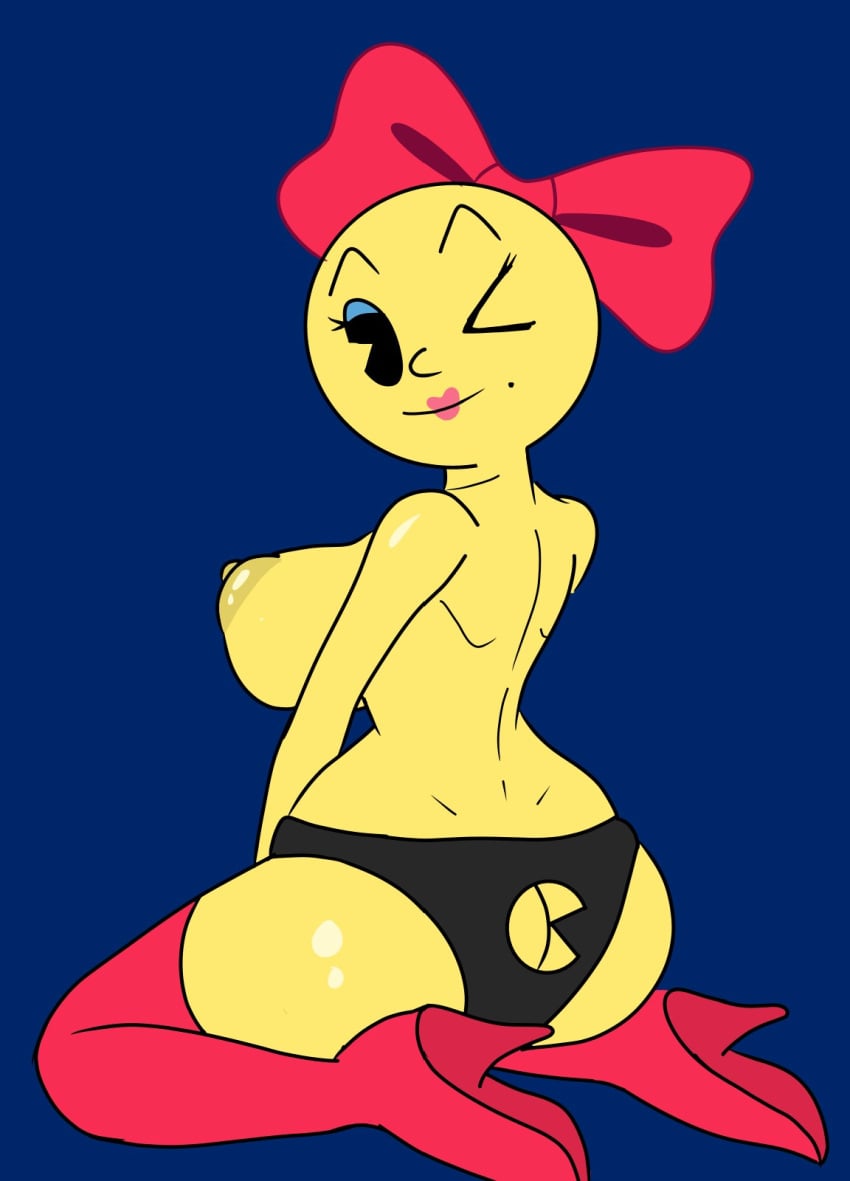 2d 2d_(artwork) 2d_artwork ass ass_focus big_breasts big_butt big_hips big_nipples black_panties blue_eyeshadow bluebanana_(artist) boobies boobs boots boots_only bow breasts butt butt_focus butt_window dark_blue_background digital_media_(artwork) female female_only footwear footwear_only heel_boots heeled_boots heels heels_only high_heel_boots high_heeled_boots high_heels high_heels_boots high_heels_only lipstick looking_at_viewer looking_back mole ms._pac-man naked naked_female nipples nude nude_female on_knees pac-man_(series) pac-man_eyes panties pink_lipstick red_boots red_bow red_footwear red_heels red_high_heel_boots red_high_heels shiny_skin simple_background smile smiling smiling_at_viewer solo solo_female thicc thicc_thighs thick thick_thighs thigh_boots thighs underwear underwear_only wink winking_at_viewer yellow_body yellow_skin