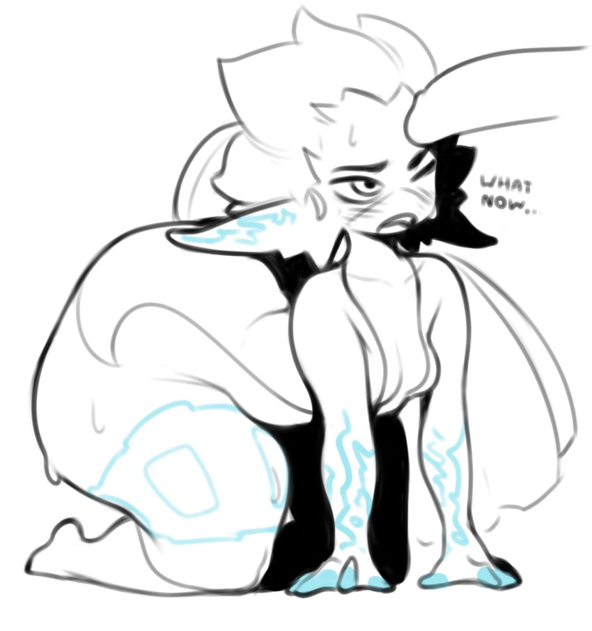 1girls ass cock disembodied_penis fat_ass imp link link_(twilight_princess) midna onaeane one_eye_closed penis pointed_ears pointy_ears simple_background small_breasts sweat sweatdrop sweating the_legend_of_zelda wide_hips