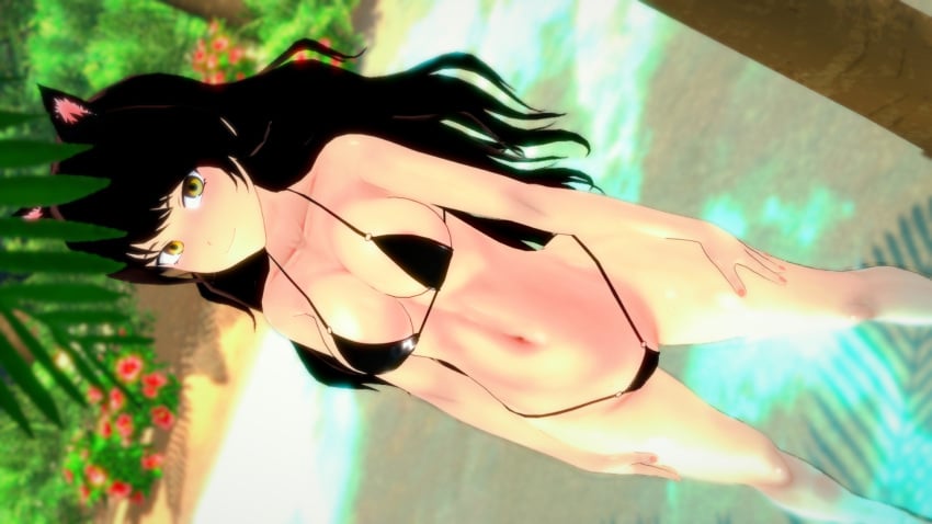 1girls bikini bikini_bottom bikini_top blake_belladonna cat_ears half-dressed half_naked half_naked_female logang45 long_hair long_hair_female rwby solo_female yellow_eyes