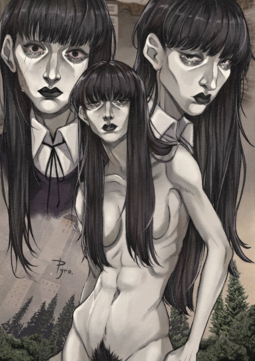 fear_and_hunger fear_and_hunger:_termina female female_focus female_only female_pubic_hair goth goth_girl gothic medium_breasts no_visible_genitalia pubic_hair pubic_hair_peek pyro_cri samarie_(fear_and_hunger) sketch_page solo solo_female