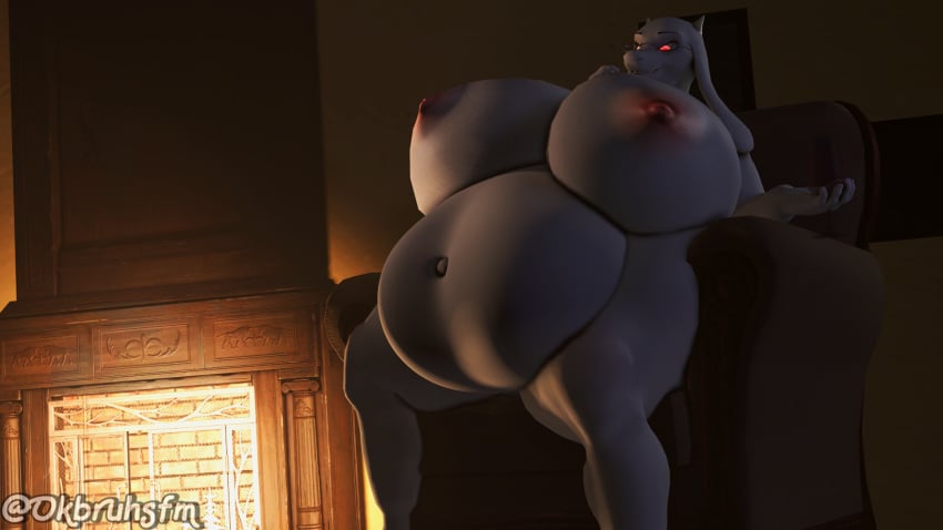 3d anthro belly big_belly big_breasts breasts digital_media_(artwork) eyewear female glasses glowing glowing_eyes hi_res huge_breasts mature_female ok_bruh solo source_filmmaker_(artwork) thick_thighs toriel undertale_(series) vore warfare_toriel