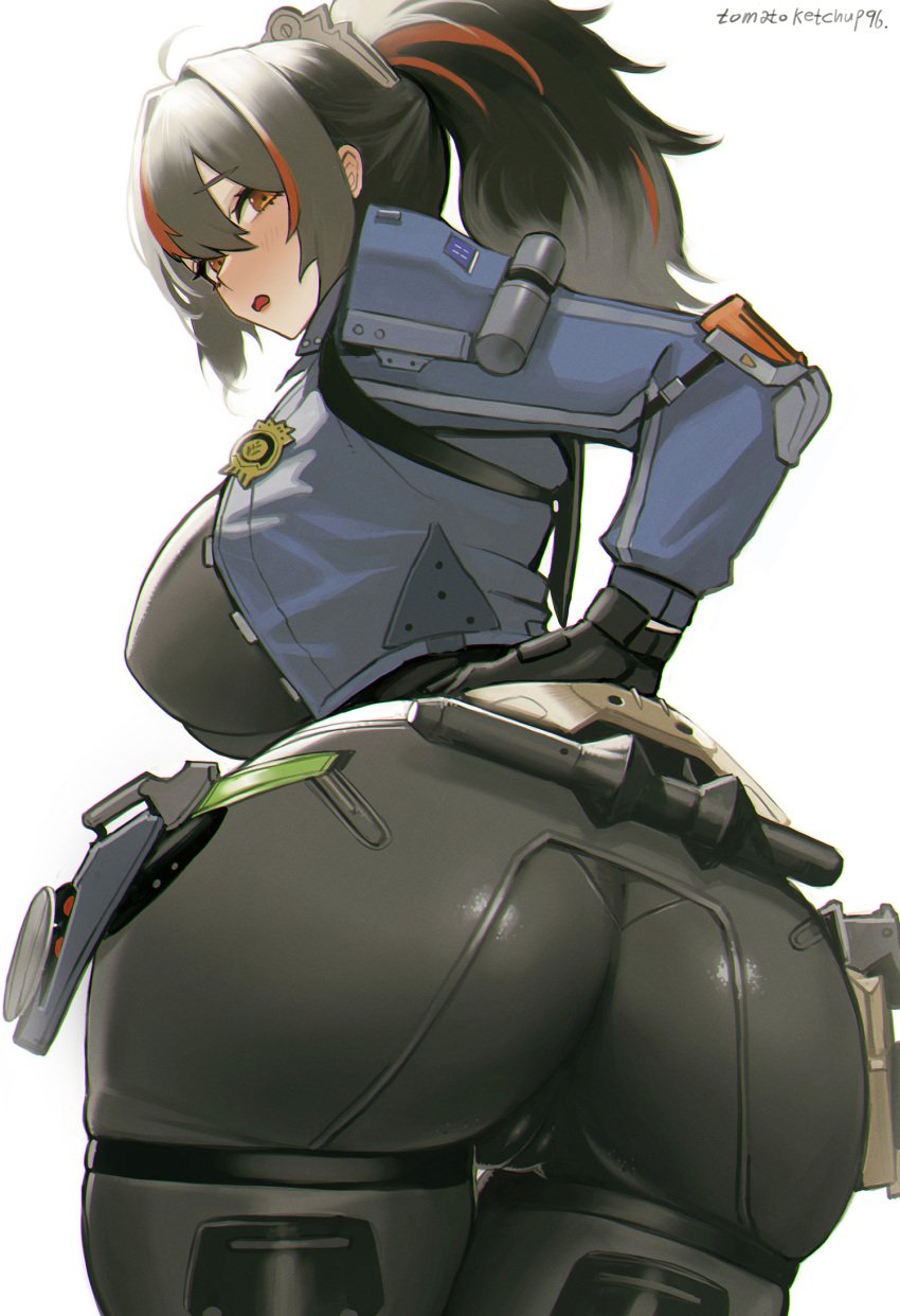 1girls 2020s 2024 2d 2d_(artwork) :o ass ass_cleavage big_ass big_breasts big_thighs black_hair breasts cameltoe clothing dat_ass female female_focus female_only fully_clothed handlebar handles hi_res highres hips huge_ass human human_only large_ass large_breasts looking_back orange_eyes police police_uniform policewoman pussy round_ass simple_background solo solo_female solo_focus thick_thighs thigh_straps thighs tomatoketchup96 vagina white_background wide_hips zenless_zone_zero zhu_yuan